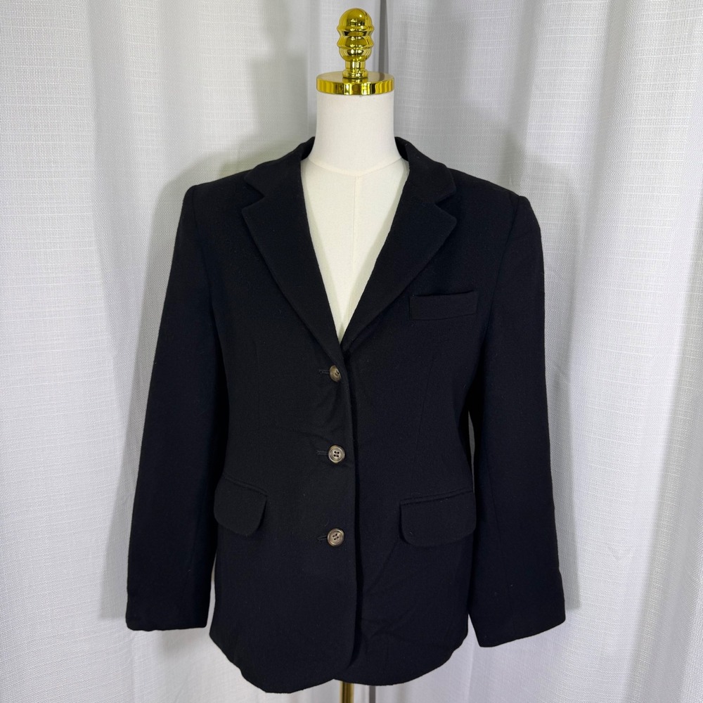 Vintage LL Bean Wool‎ Cashmere Blazer Jacket Black Womens 10P Made in USA